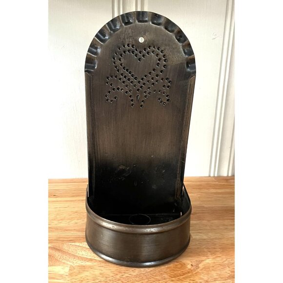 VTG Punched Metal Tin Candle Holder Wall Or Table Mount - Picture 1 of 12